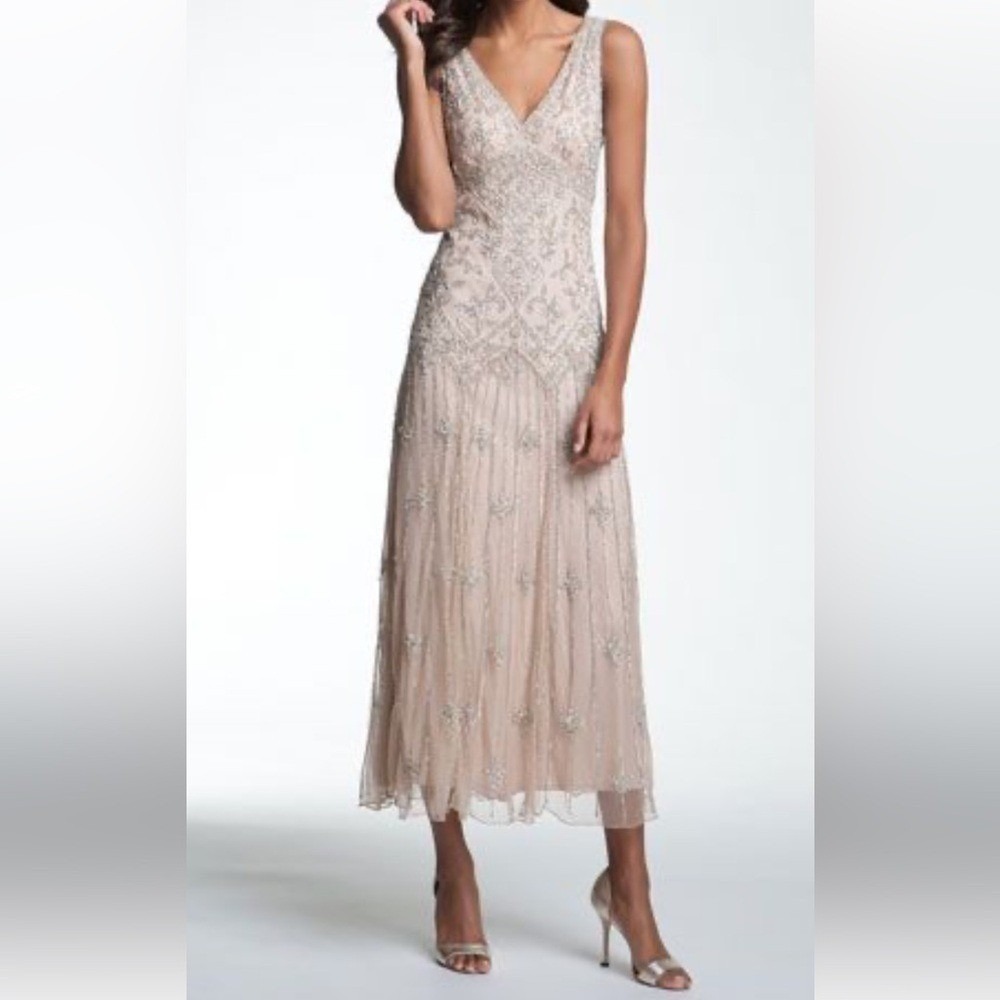 Pissarro Nights  Embellished Champagne Midi Dress